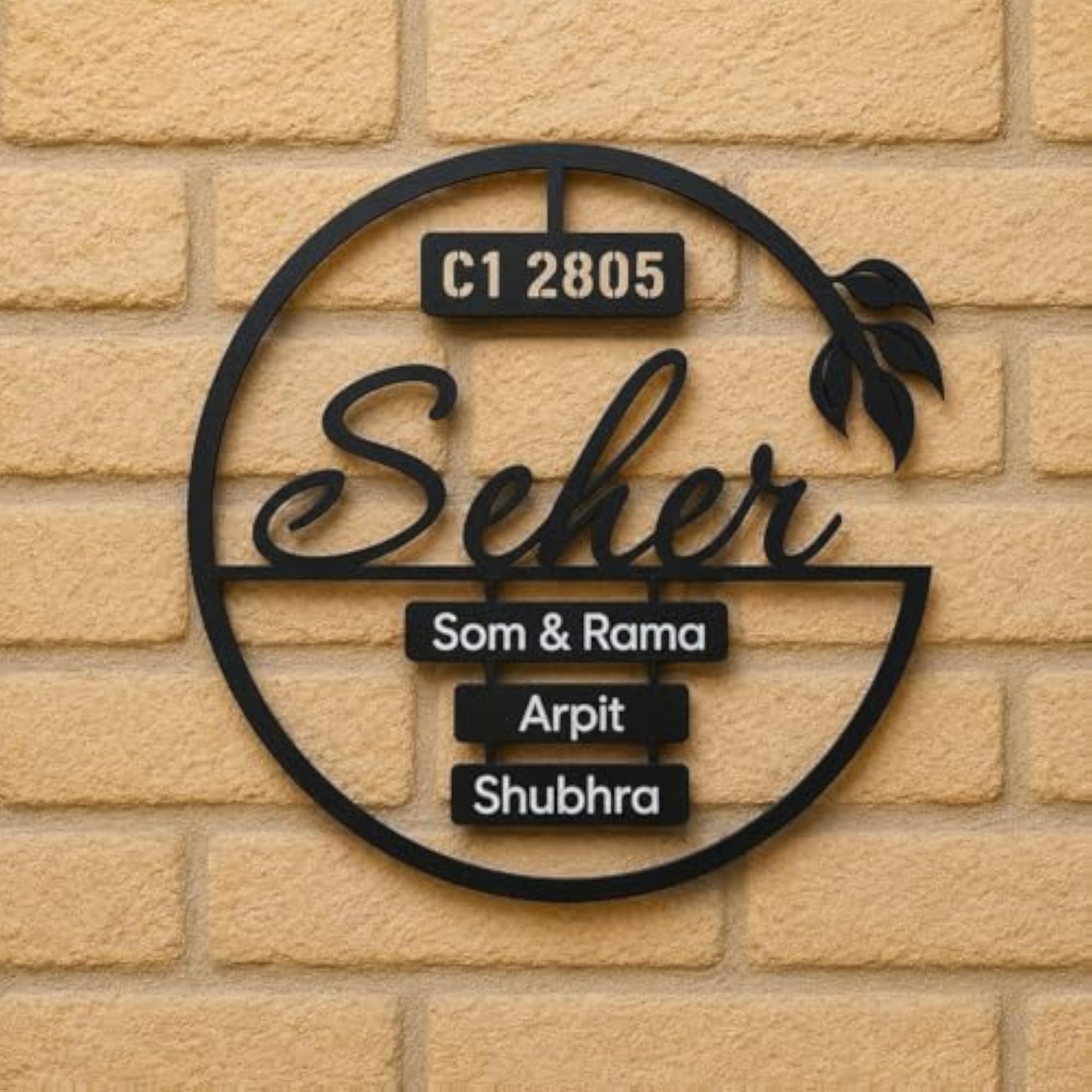 Customized White Acrylic Round Name Plate with Gold Spiral Frame